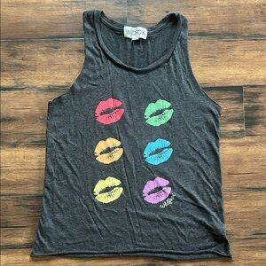 Wildfox Women's Gray Tank Top with Colorful Lips